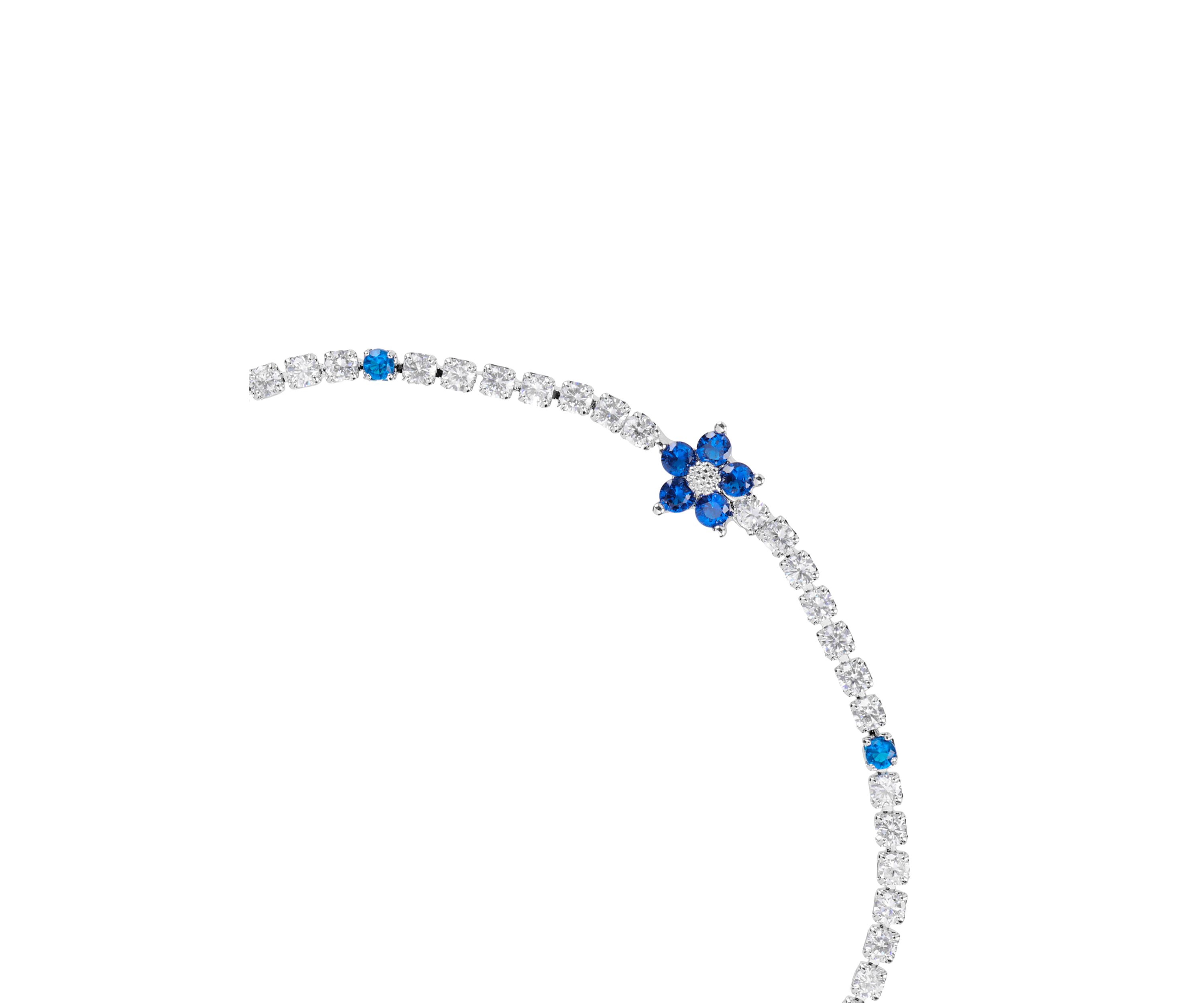 Silver Plated Cubic Zirconia Blue Flower Tennis Bracelet