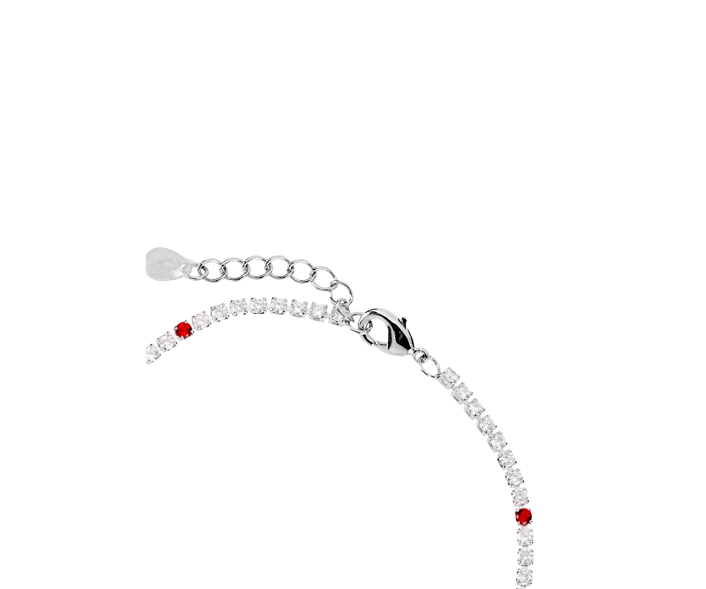Silver Plated Cubic Zirconia Red Heart Tennis Bracelet