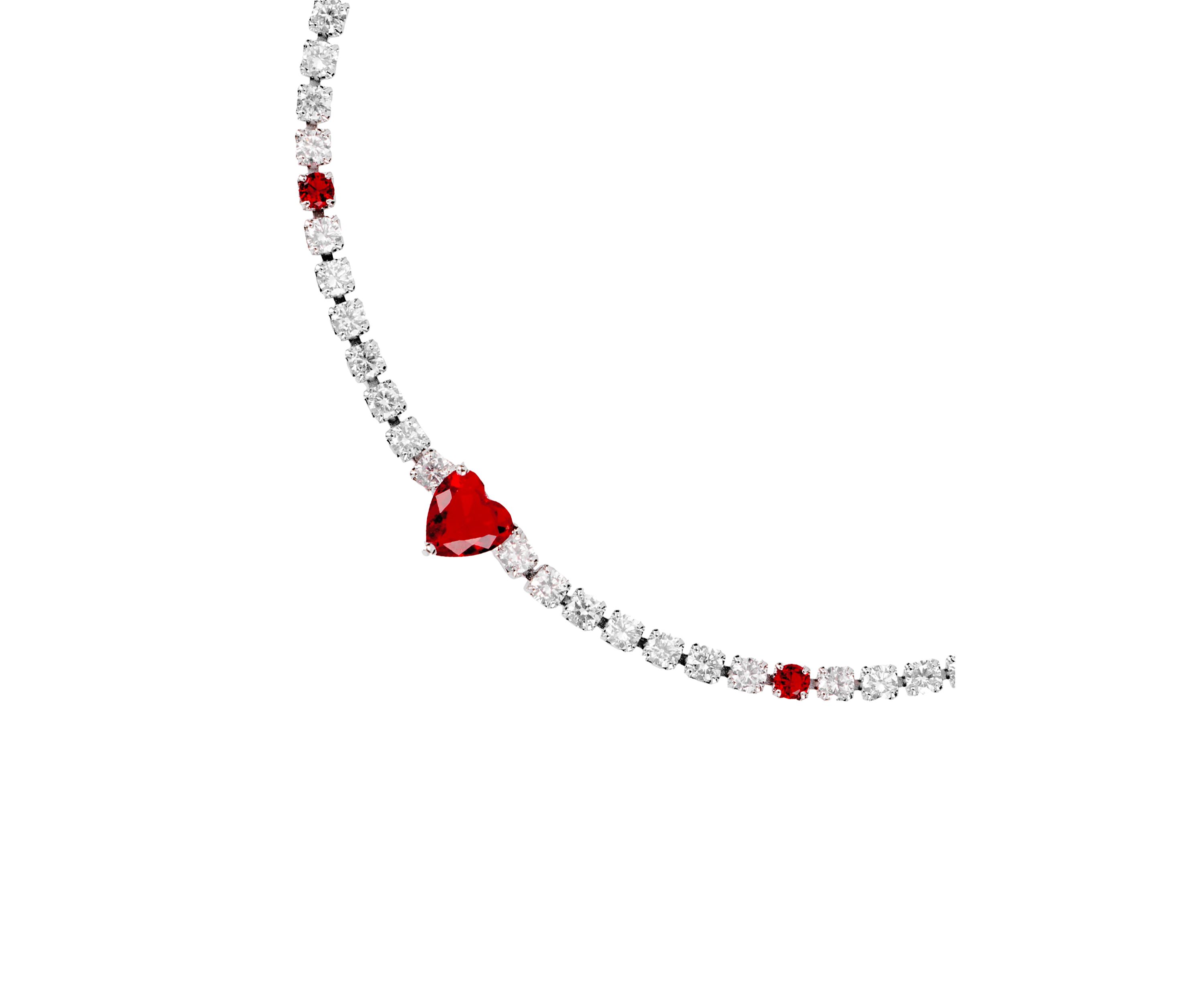 Silver Plated Cubic Zirconia Red Heart Tennis Bracelet