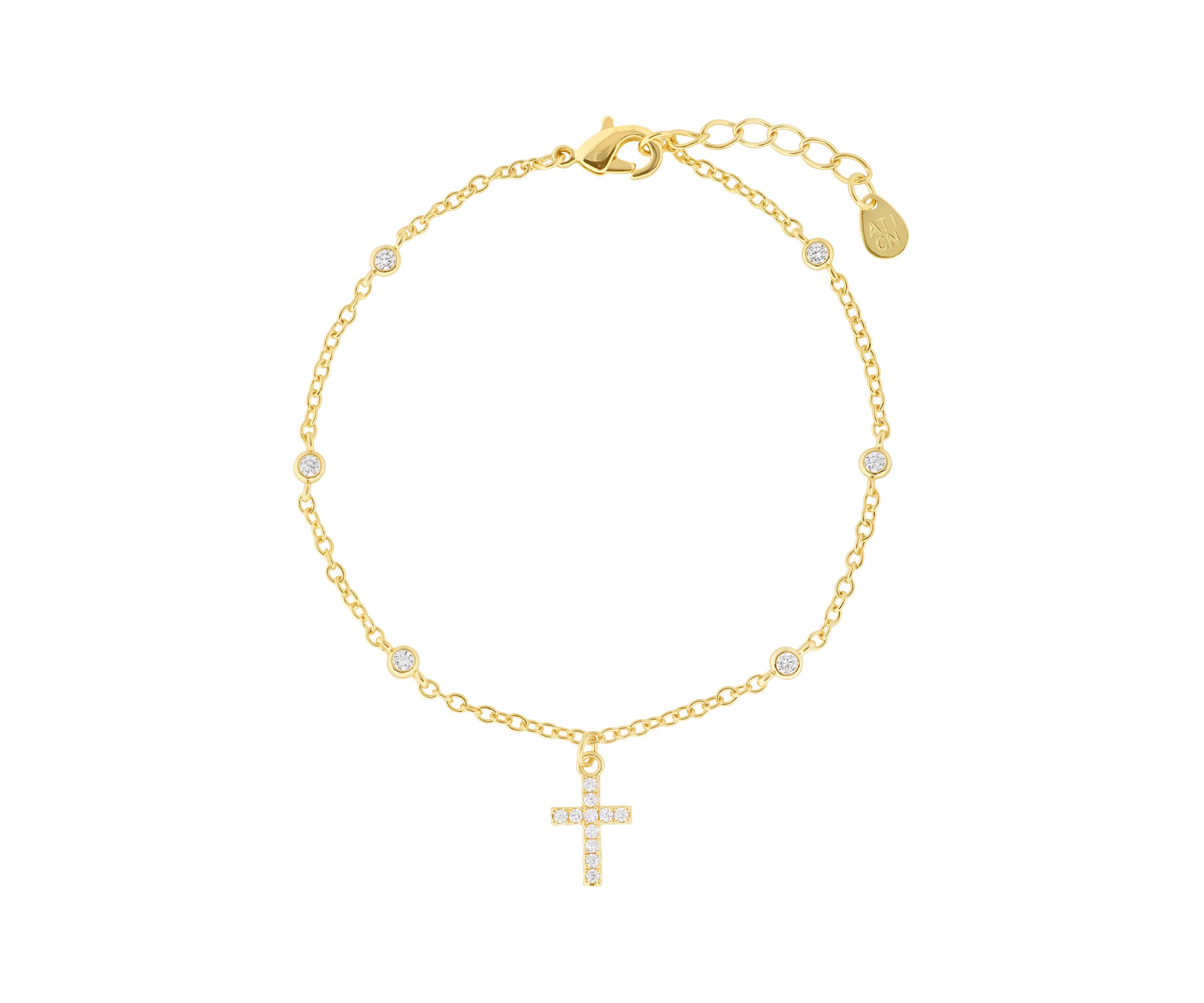 Gold Plated Cubic Zirconia Cross Bracelet