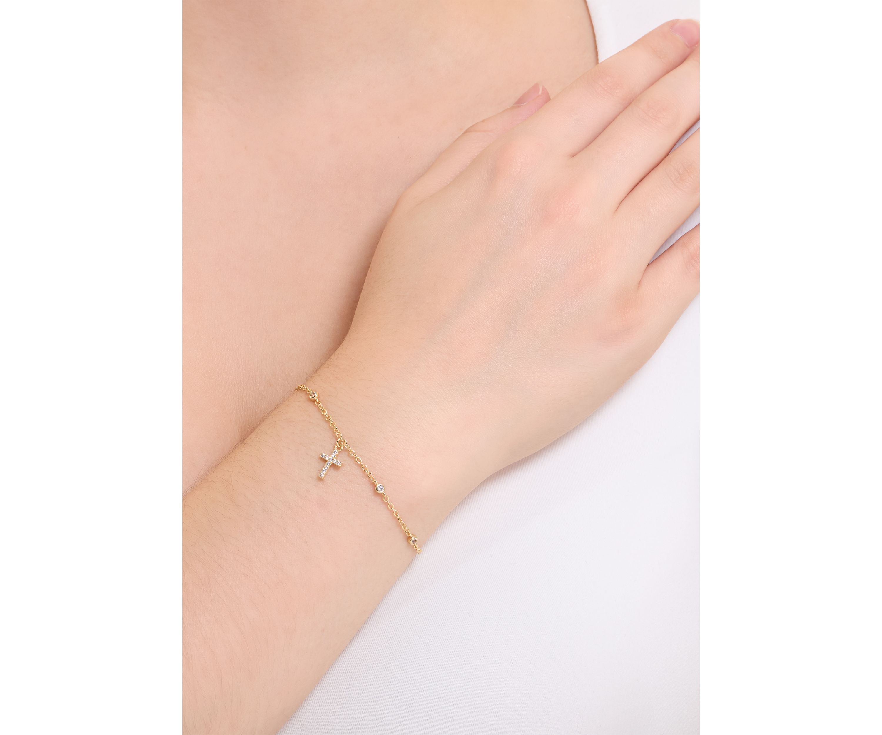 Gold Plated Cubic Zirconia Cross Bracelet