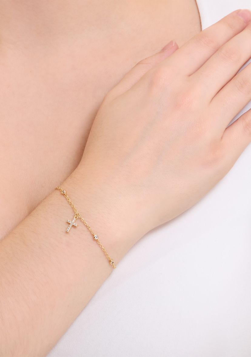 Gold Plated Cubic Zirconia Cross Bracelet