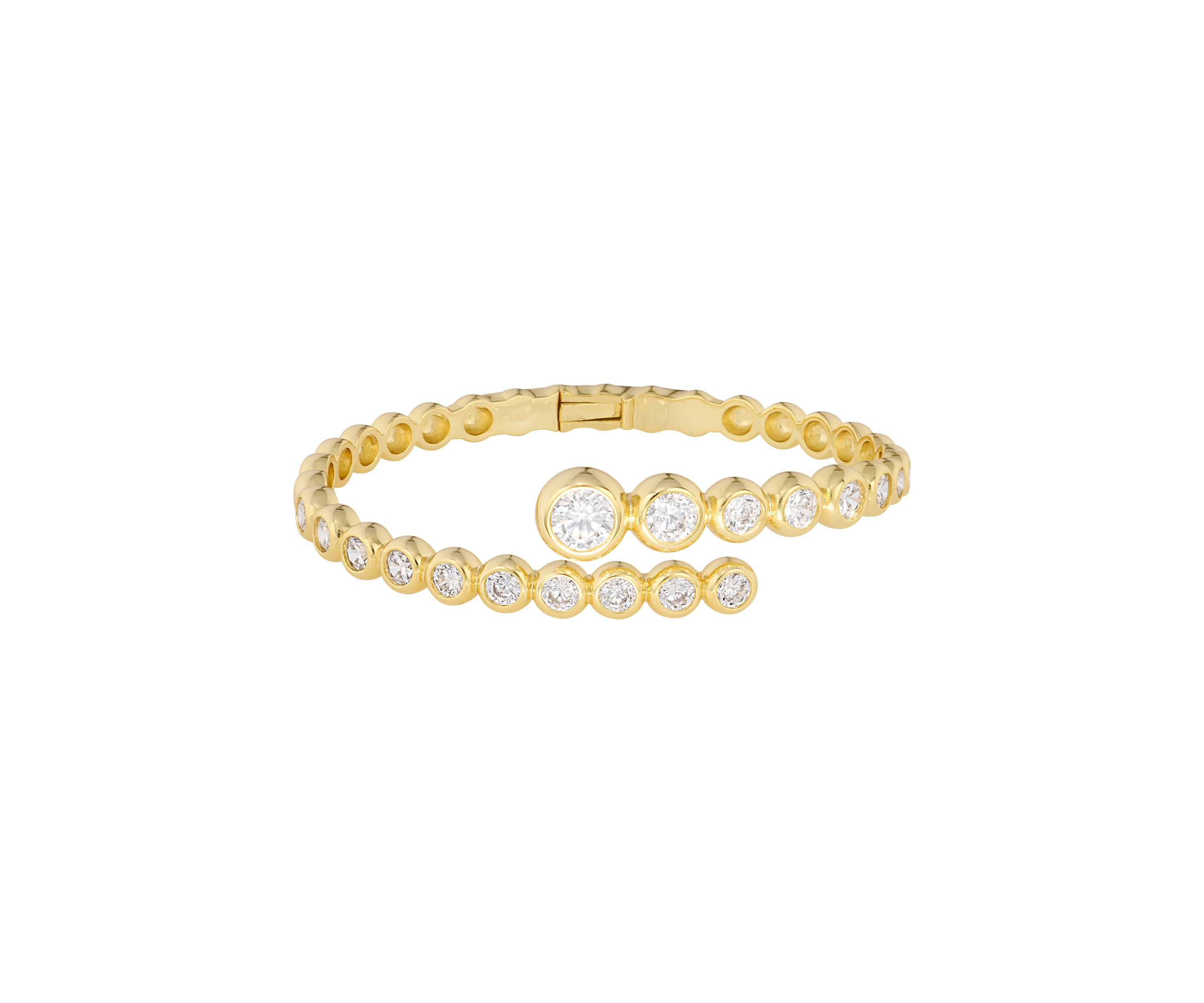 Gold Plated Cubic Zirconia Bezel Bypass Bangle Bracelet
