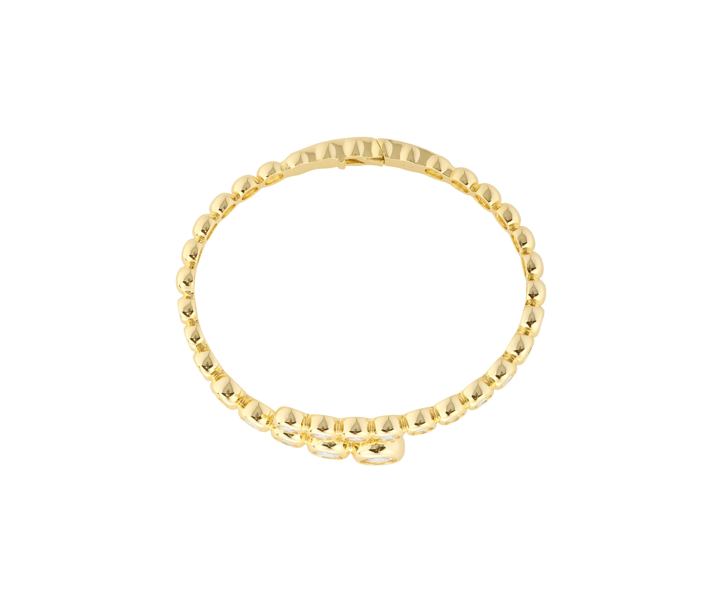 Gold Plated Cubic Zirconia Bezel Bypass Bangle Bracelet