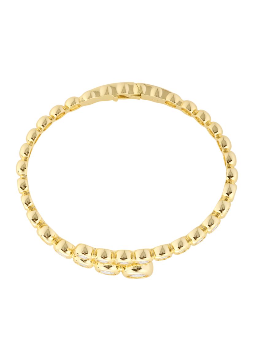Gold Plated Cubic Zirconia Bezel Bypass Bangle Bracelet