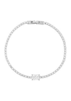 Belk Silverworks Cubic Zirconia Baguette Tennis Bracelet, Silver, 7 in