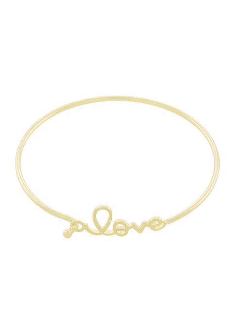 Boxed Yellow Gold Over Fine Silver Plated "Love" Hook Closure Bangle