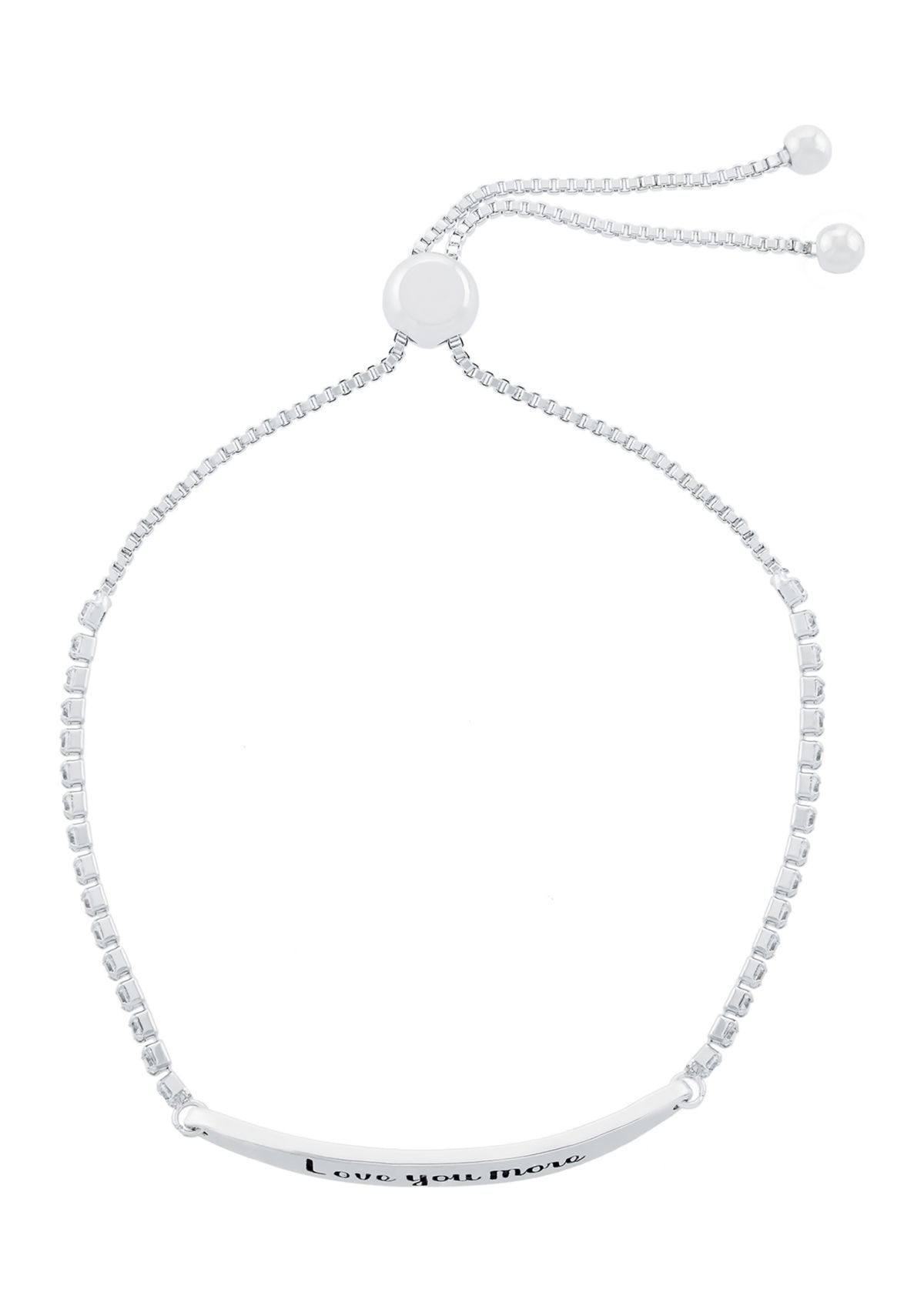 Boxed Silver Plated "Love You More" Cubic Zirconia Adjustable Bracelet 