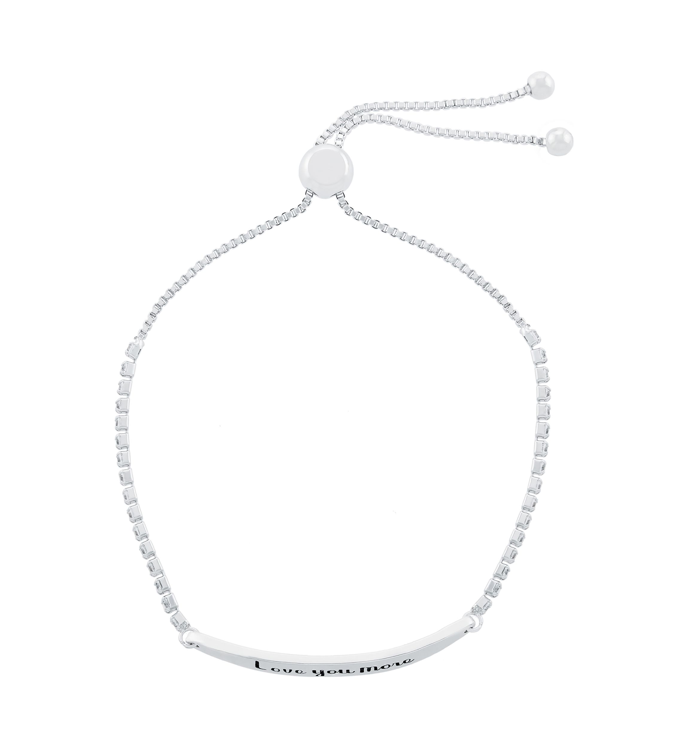 Boxed Silver Plated "Love You More" Cubic Zirconia Adjustable Bracelet 