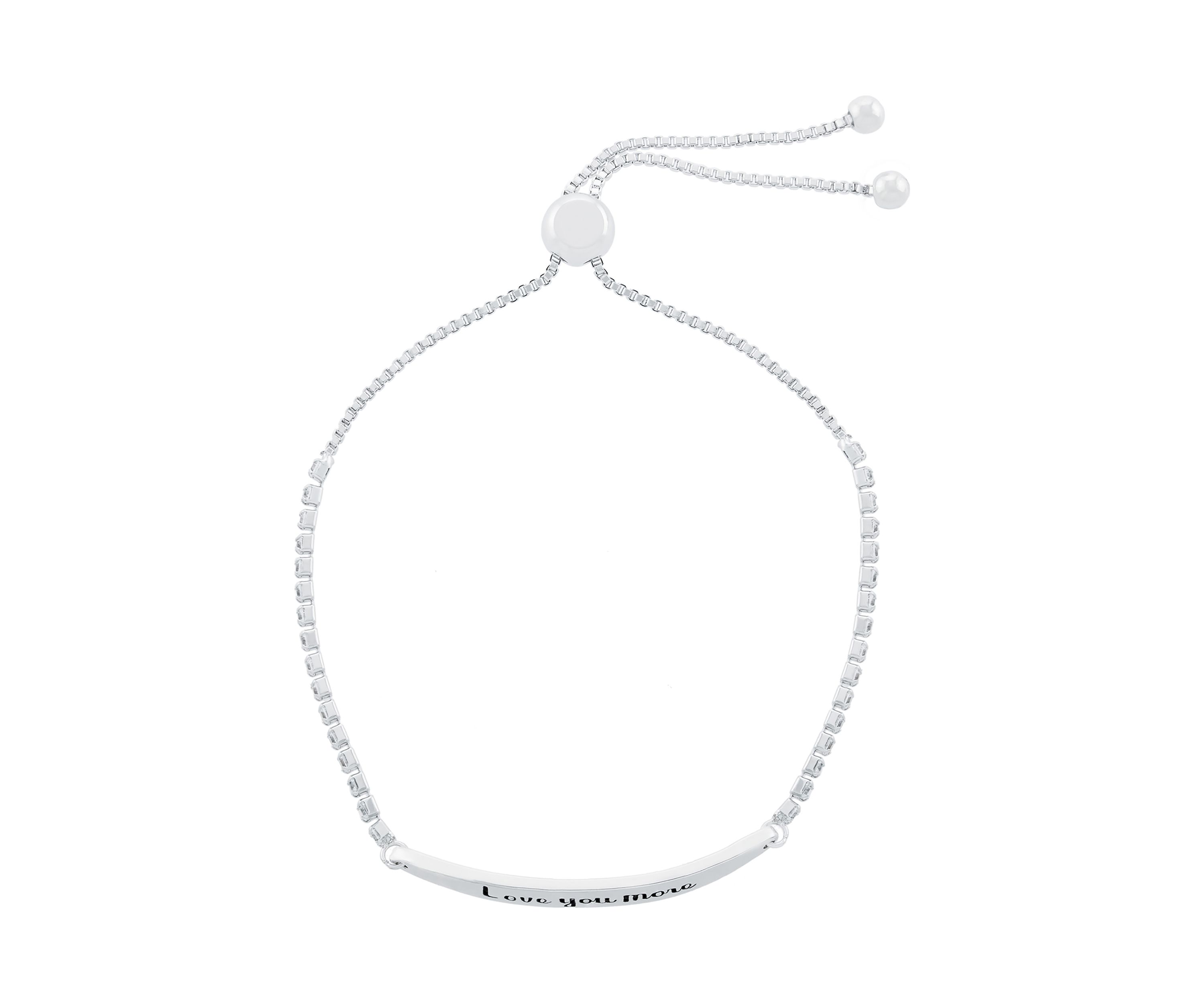 Boxed Silver Plated "Love You More" Cubic Zirconia Adjustable Bracelet 