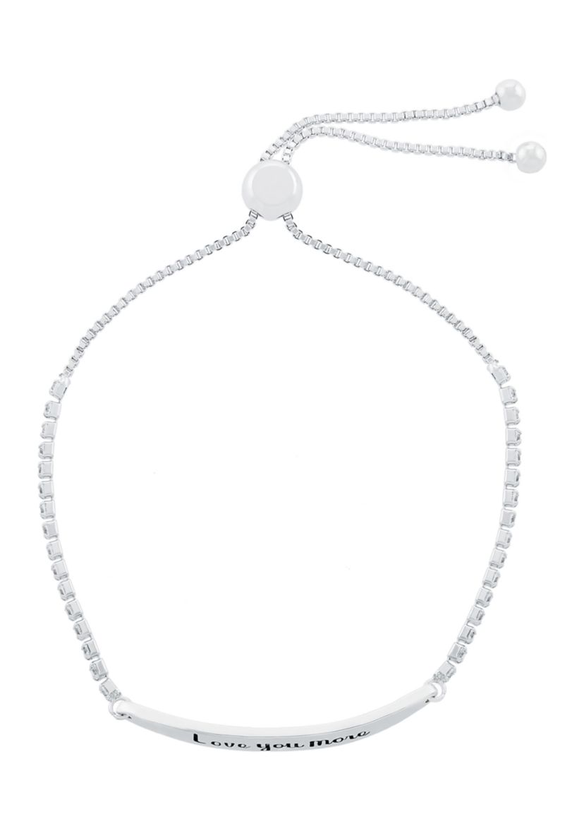 Boxed Silver Plated "Love You More" Cubic Zirconia Adjustable Bracelet 