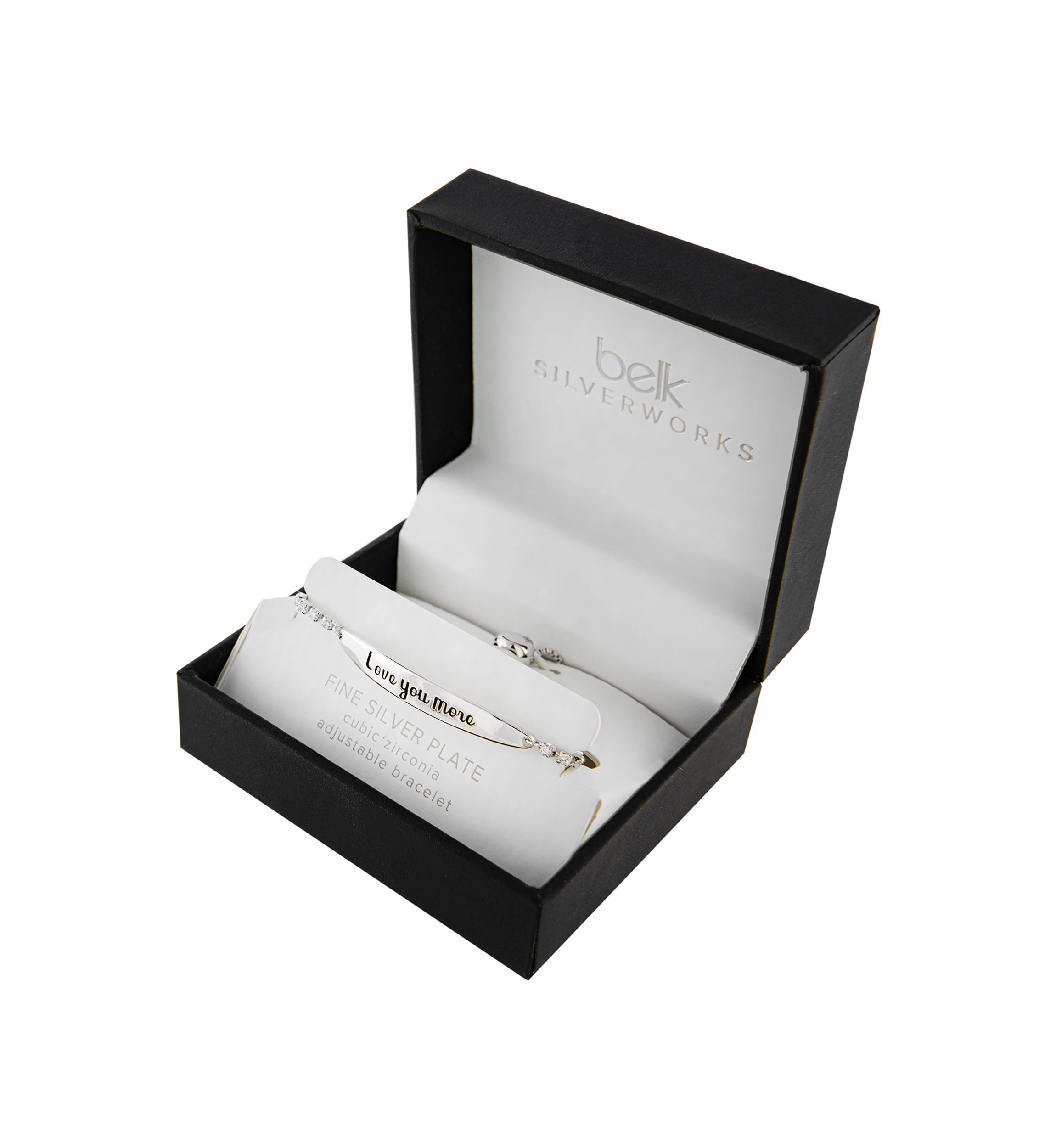 Boxed Silver Plated "Love You More" Cubic Zirconia Adjustable Bracelet 