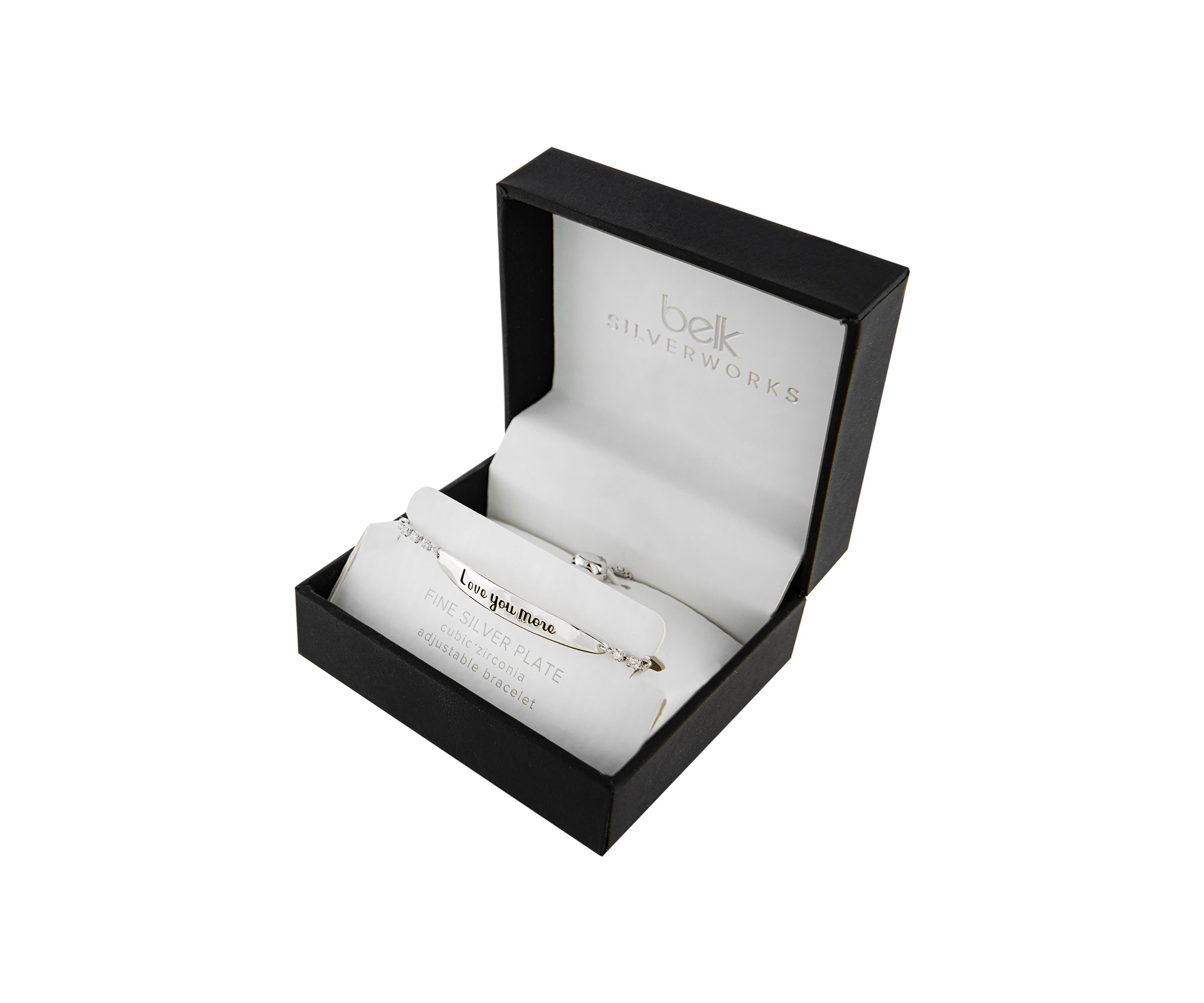 Boxed Silver Plated "Love You More" Cubic Zirconia Adjustable Bracelet 