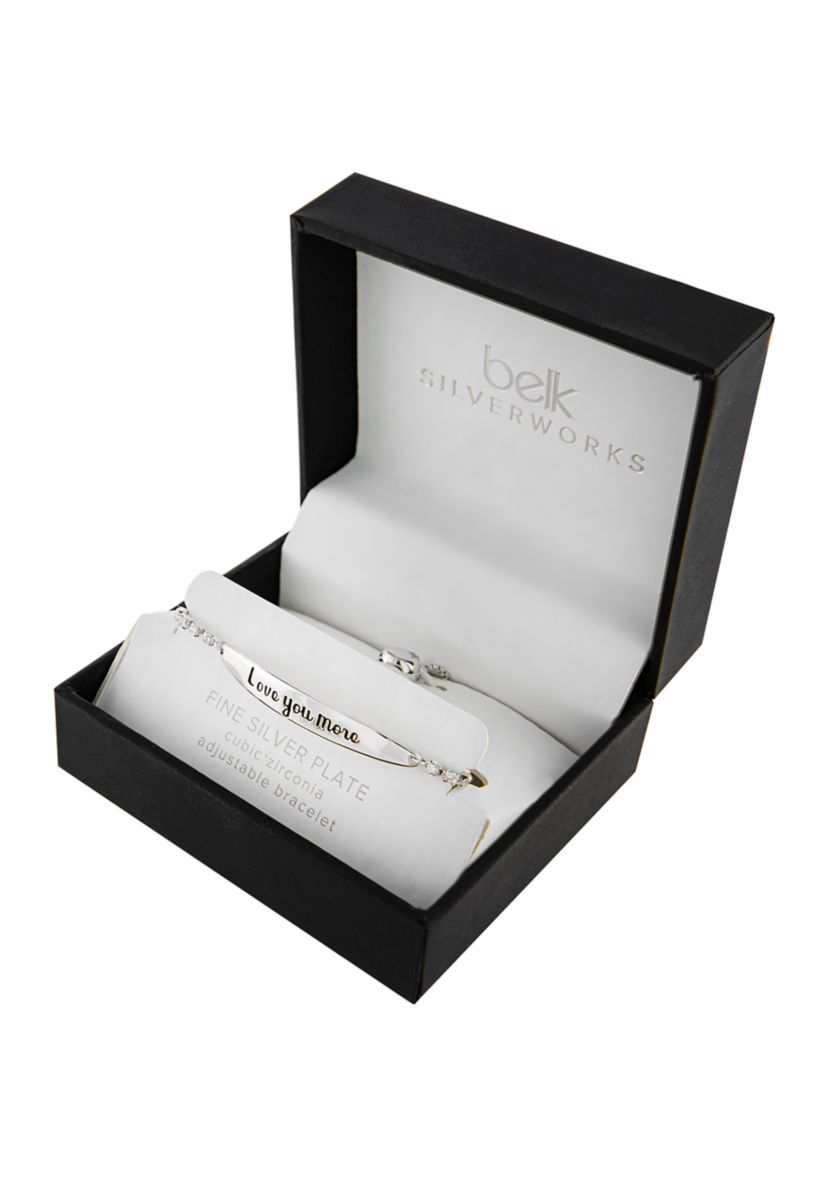 Boxed Silver Plated "Love You More" Cubic Zirconia Adjustable Bracelet 