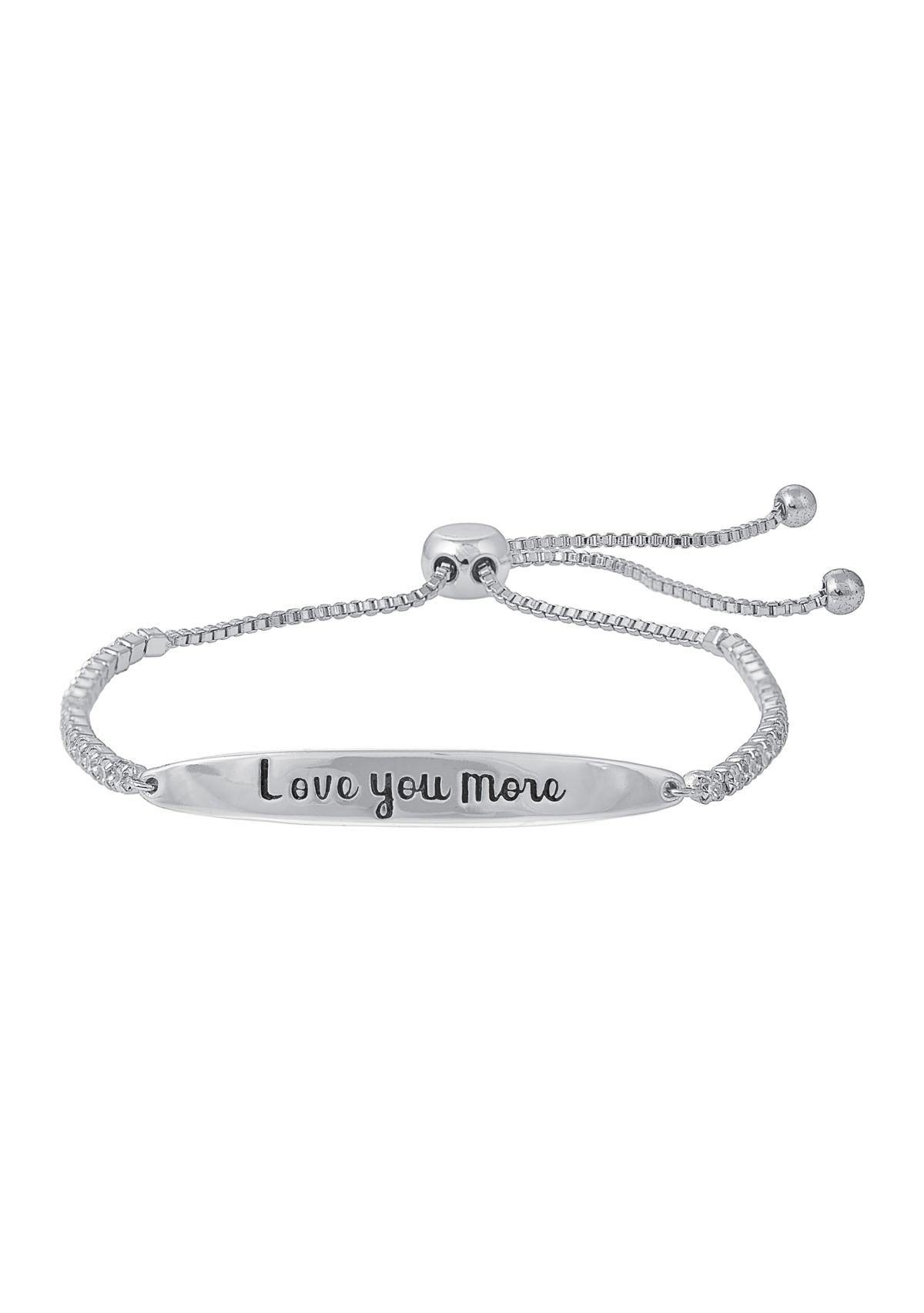 Boxed Silver Plated "Love You More" Cubic Zirconia Adjustable Bracelet 