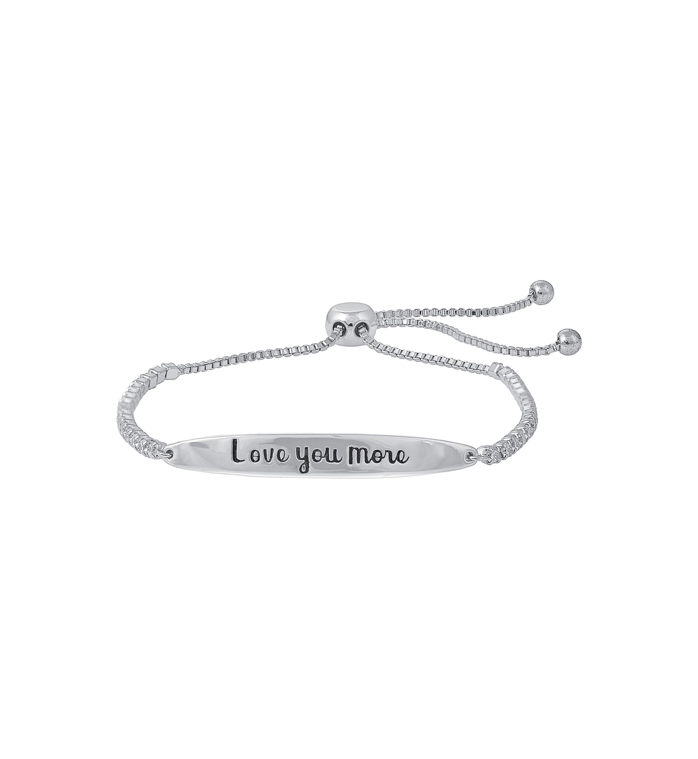 Boxed Silver Plated "Love You More" Cubic Zirconia Adjustable Bracelet 