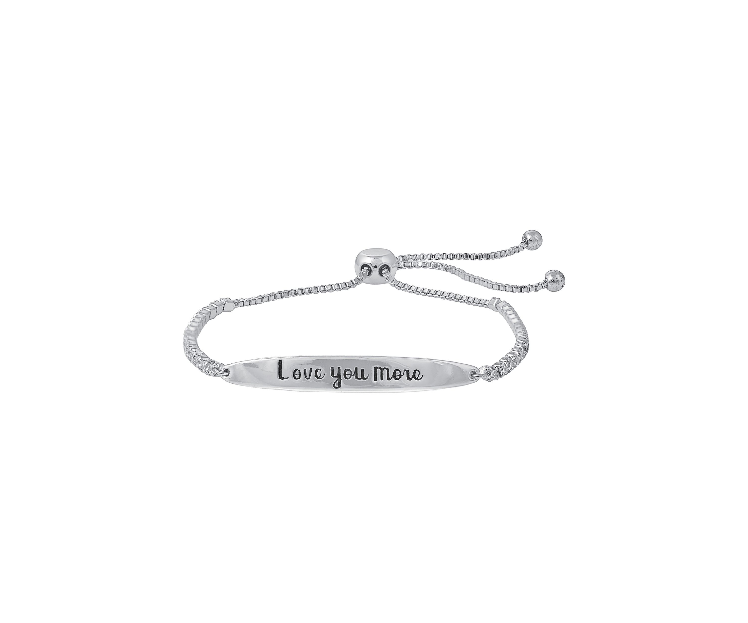 Boxed Silver Plated "Love You More" Cubic Zirconia Adjustable Bracelet 