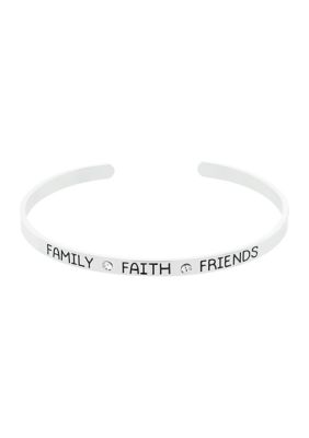 Belk Silverworks Boxed Silver Plated Bracelet "Family Faith Friends" Crystal Cuff Bracelet
