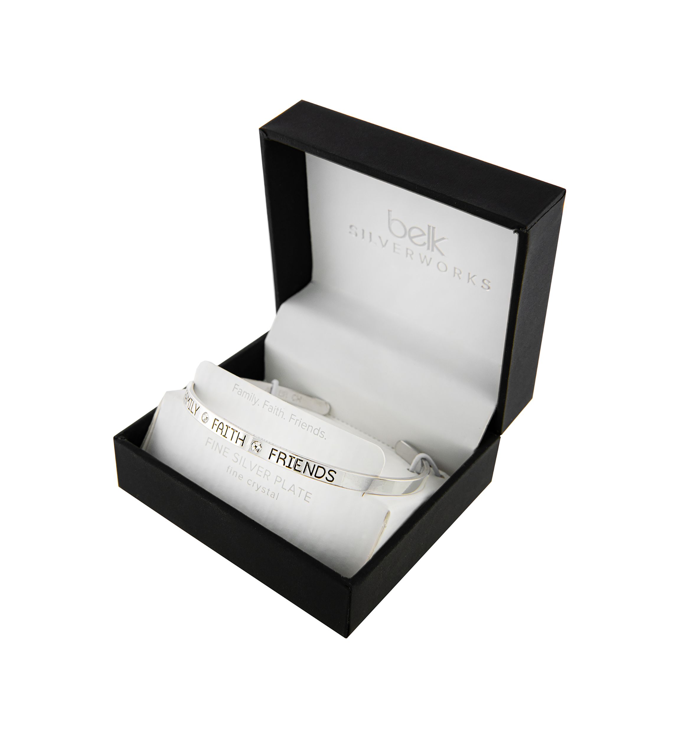 Boxed Silver Plated Bracelet "Family Faith Friends" Crystal Cuff Bracelet