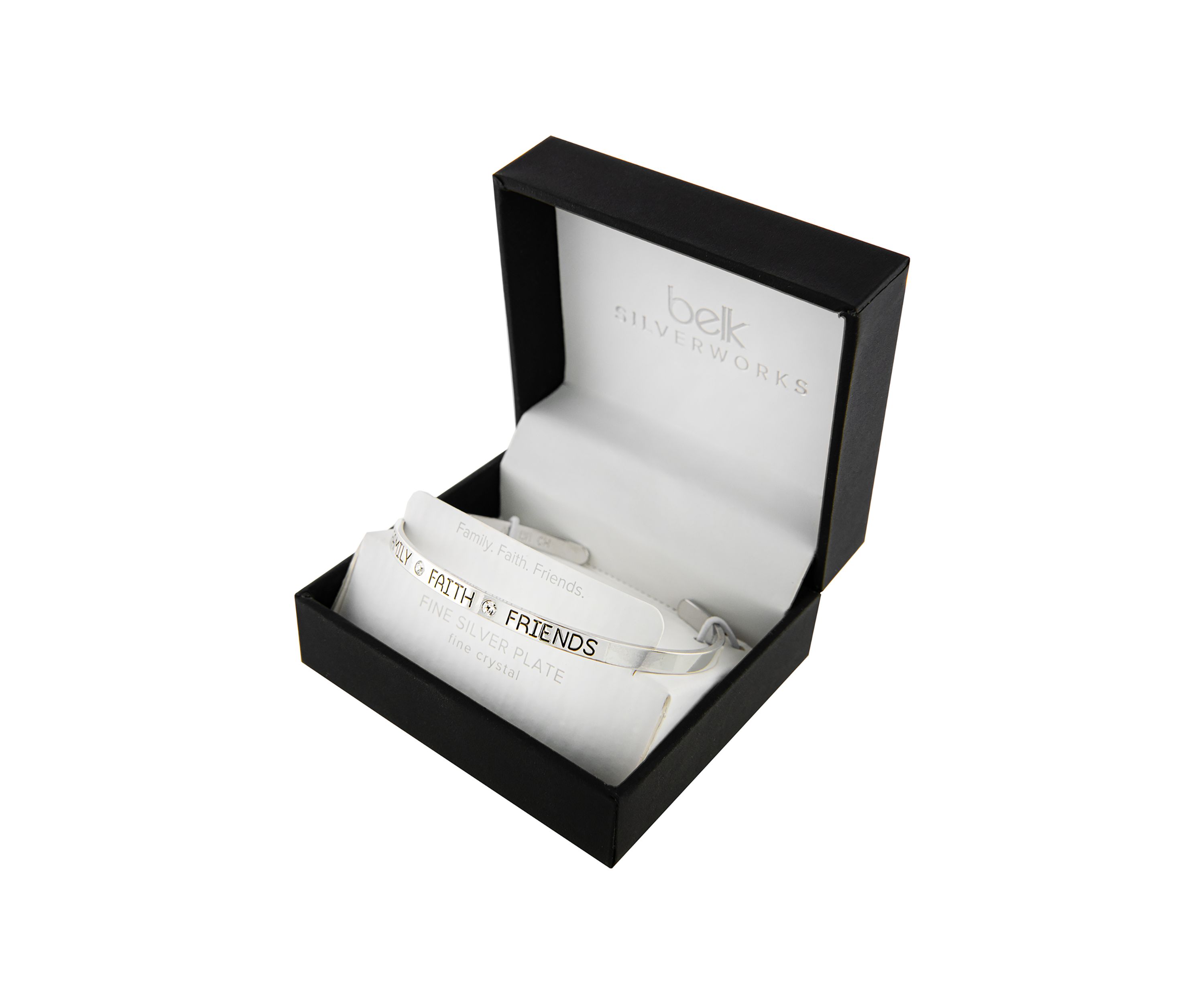 Boxed Silver Plated Bracelet "Family Faith Friends" Crystal Cuff Bracelet