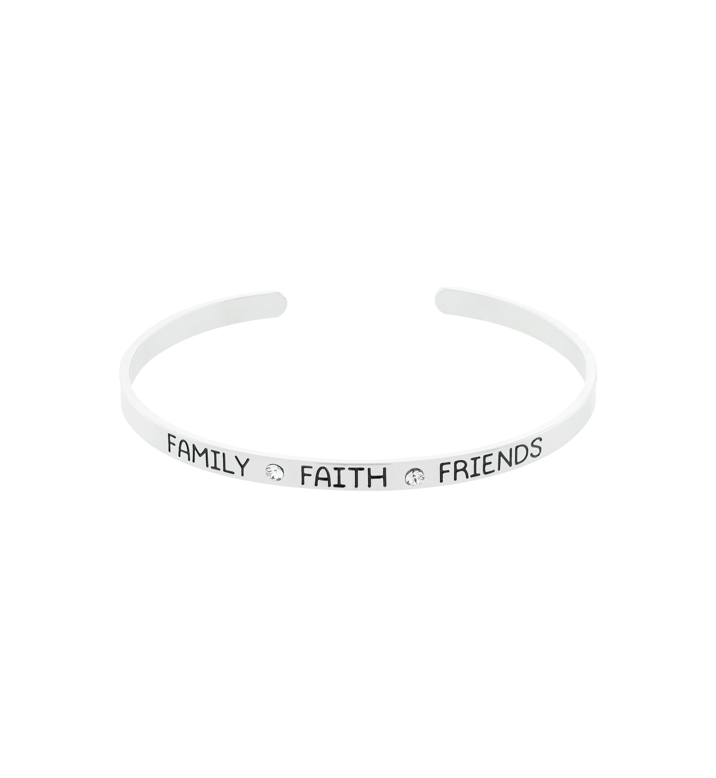 Boxed Silver Plated Bracelet "Family Faith Friends" Crystal Cuff Bracelet