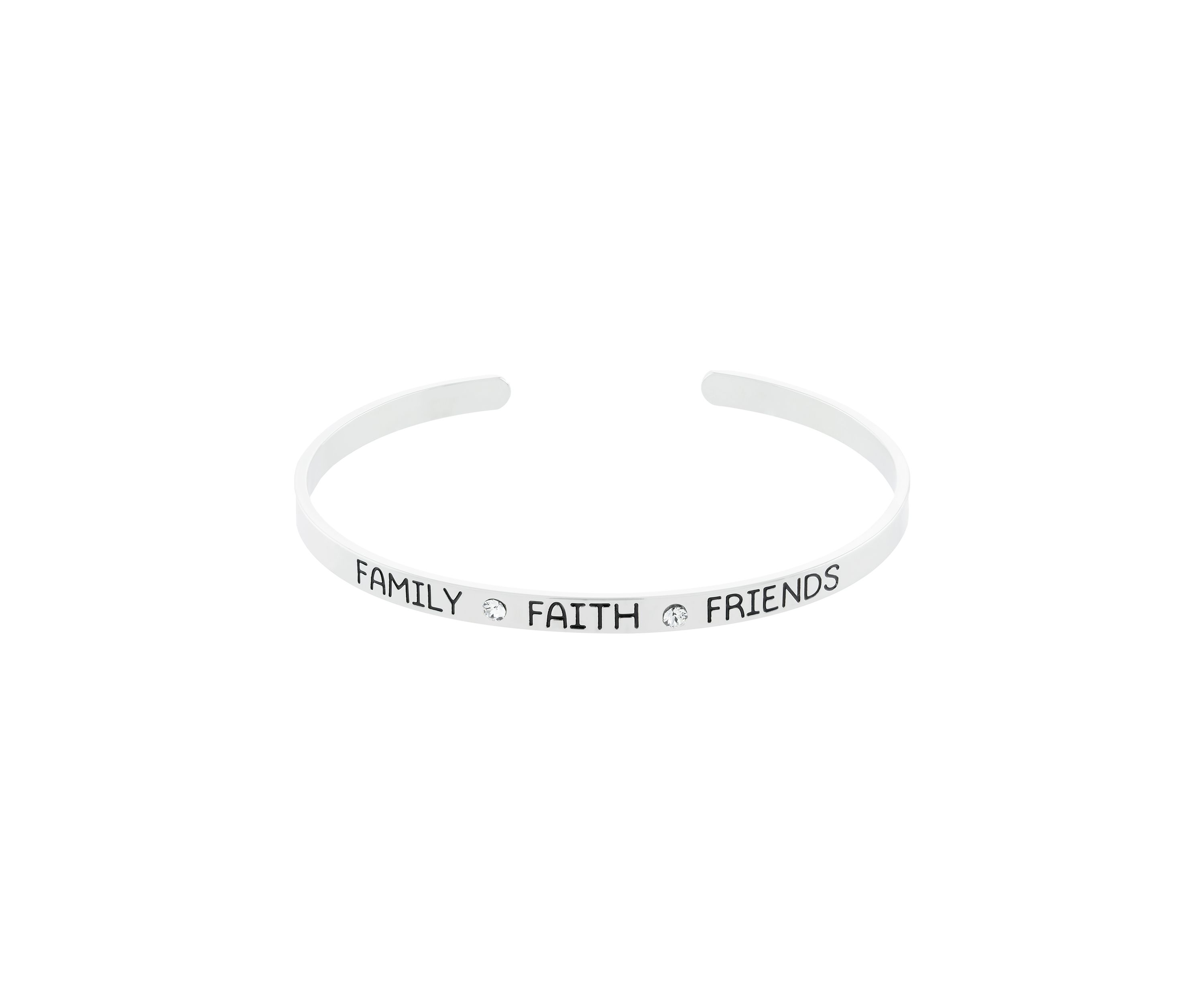 Boxed Silver Plated Bracelet "Family Faith Friends" Crystal Cuff Bracelet