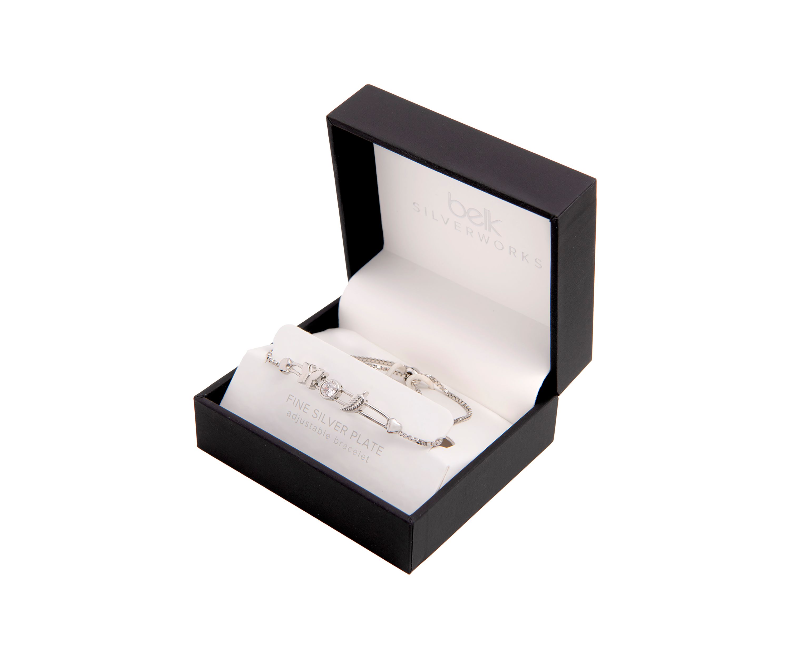 Boxed Silver Plated Sliding Butterfly Leaf CZ Charm Bracelet