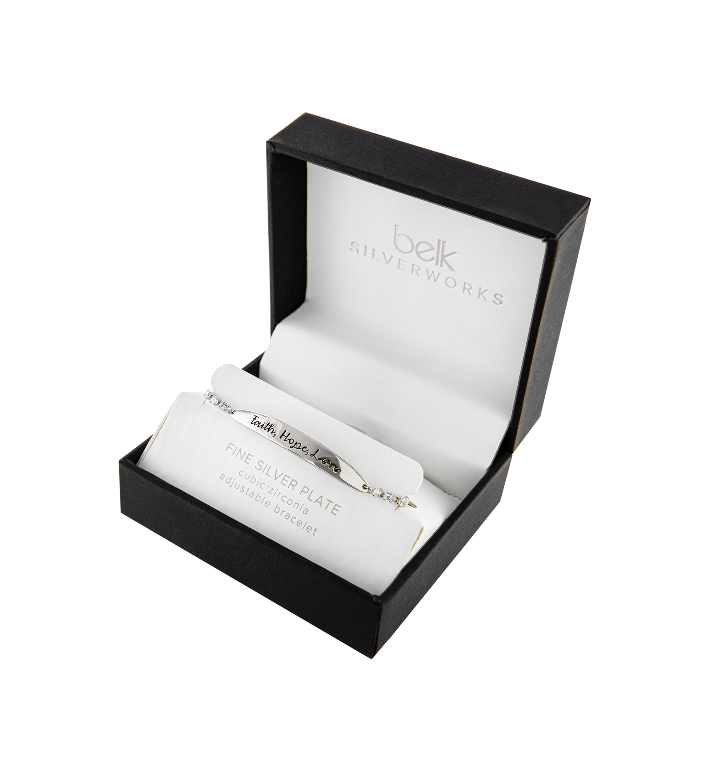 Boxed Silver Plated "Faith Hope Love" Cubic Zirconia Adjustable Bracelet