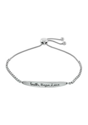 Boxed Silver Plated "Faith Hope Love" Cubic Zirconia Adjustable Bracelet
