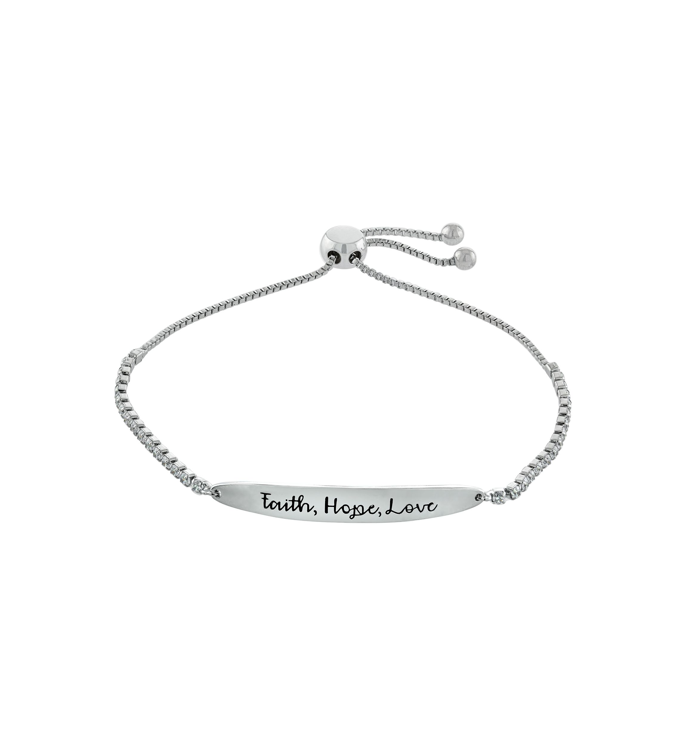 Boxed Silver Plated "Faith Hope Love" Cubic Zirconia Adjustable Bracelet