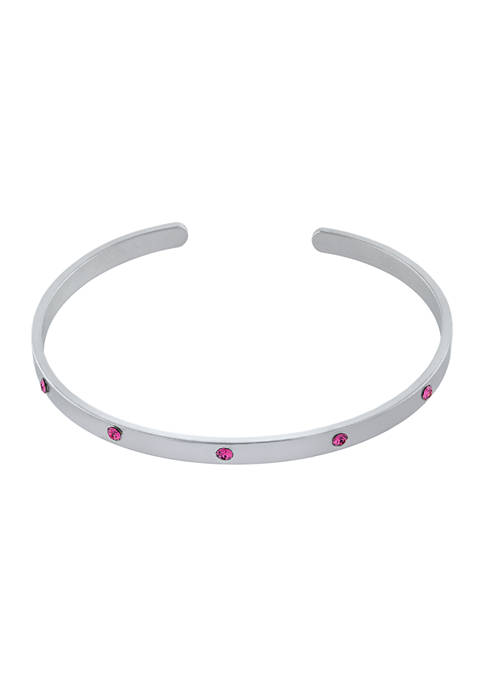 Boxed Fine Silver Plated Pink Fine Crystal Cuff Bracelet - Hope Courage Strength