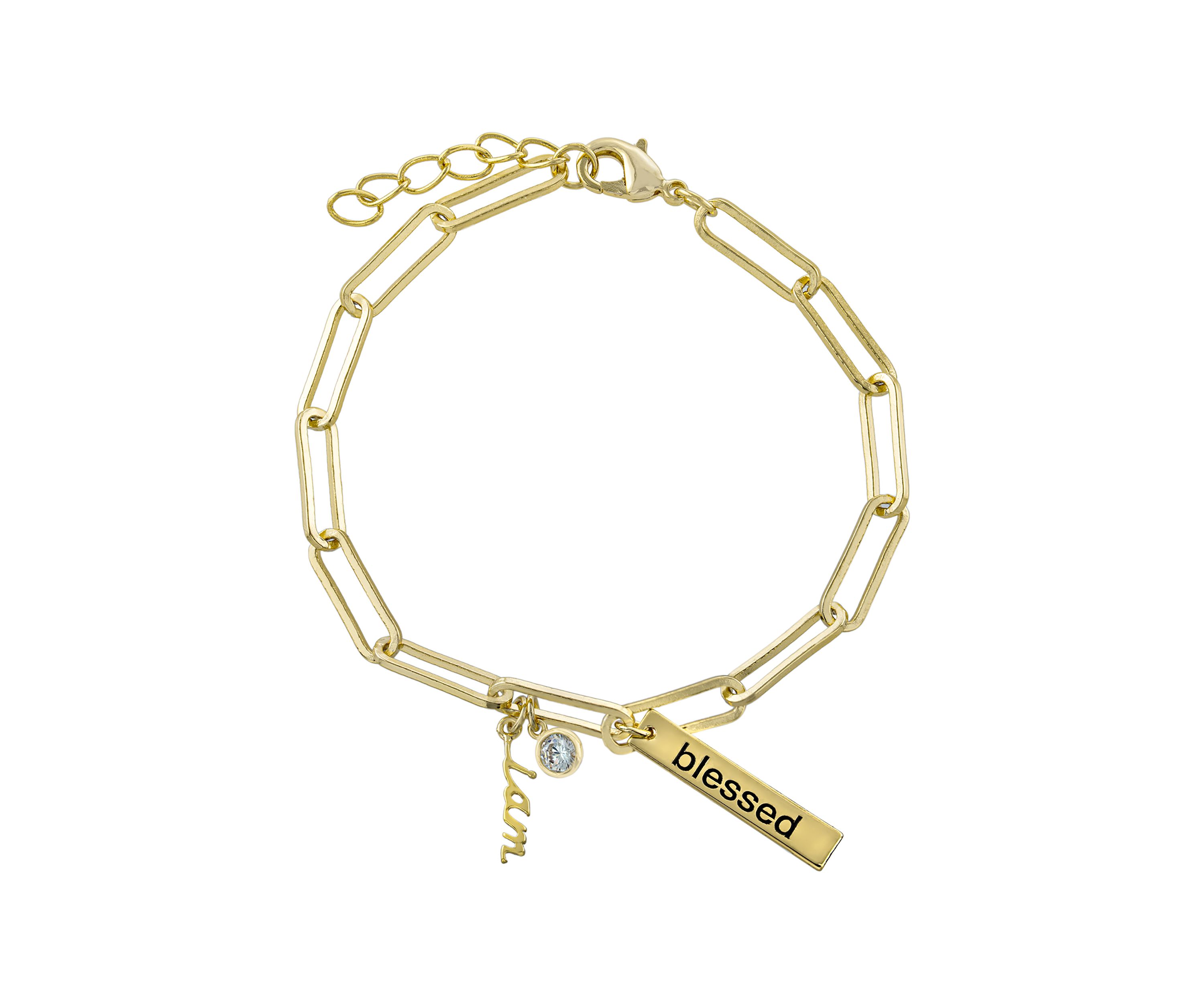 Boxed Gold-Plated Fine Silver I Am Blessed Charm Bracelet 