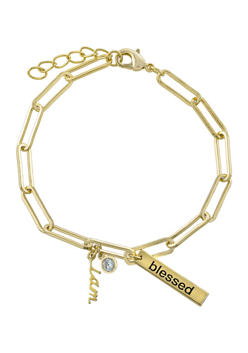 Boxed Gold-Plated Fine Silver I Am Blessed Charm Bracelet 