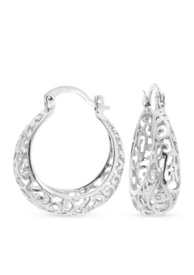 Belk Silverworks Fine Silver Plated Filigree Click Top Hoop Earrings | belk