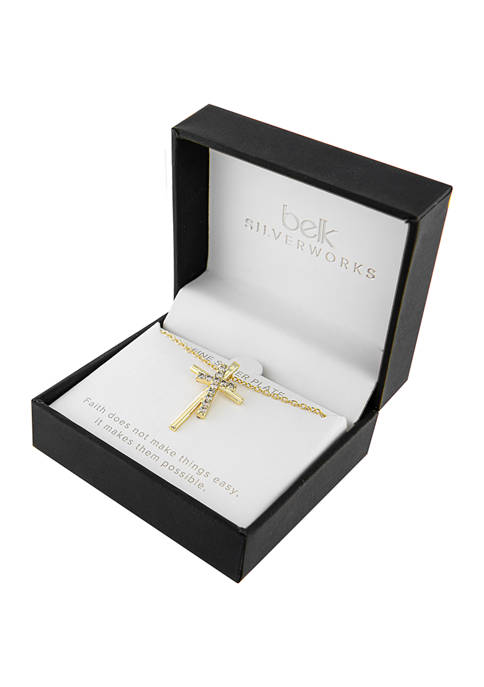 Boxed Gold Over Fine Silver Plated 18 Inch Cubic Zirconia Cross Necklace