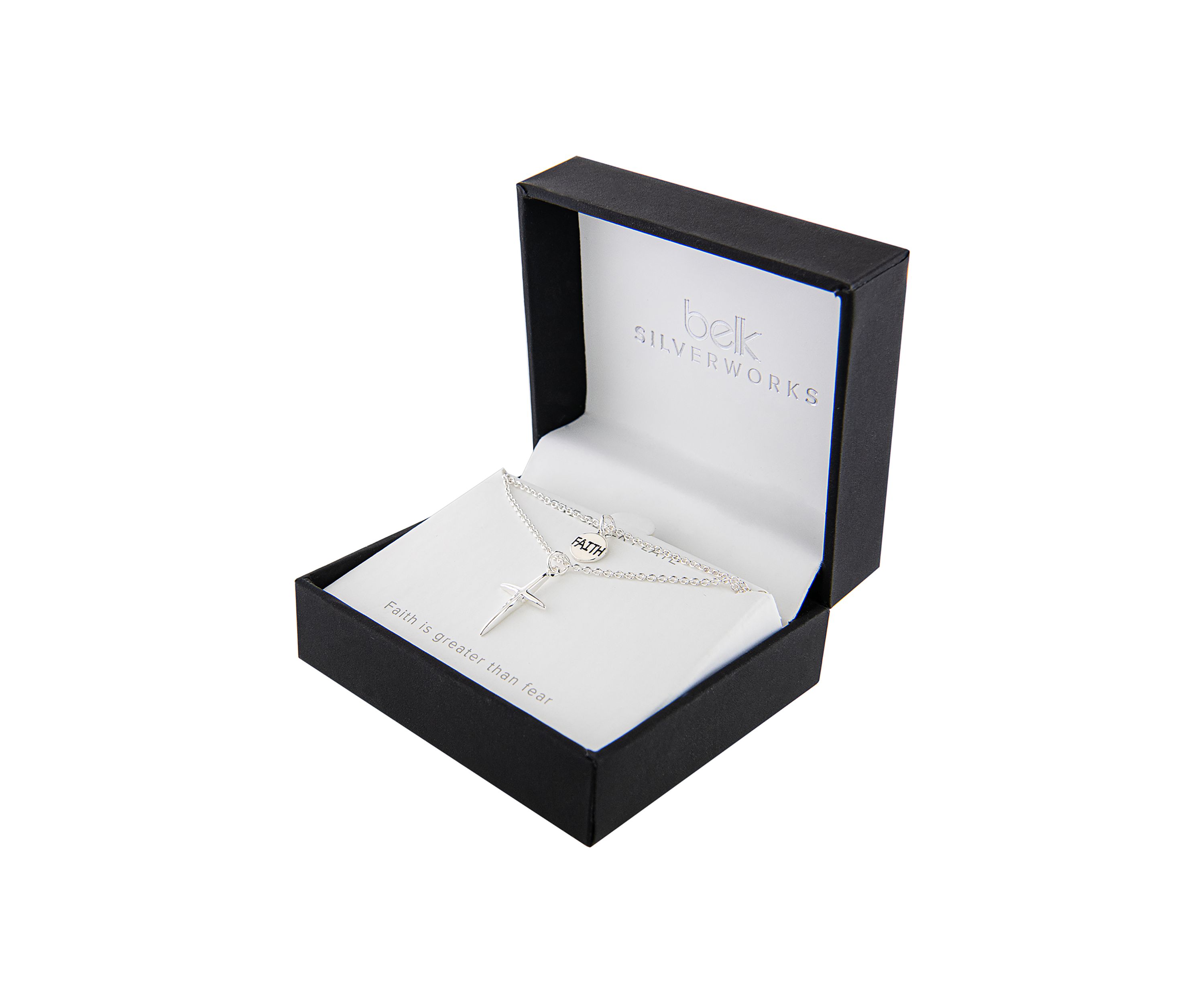 Boxed Silver Plated 18" Faith and Cross Layered Necklace