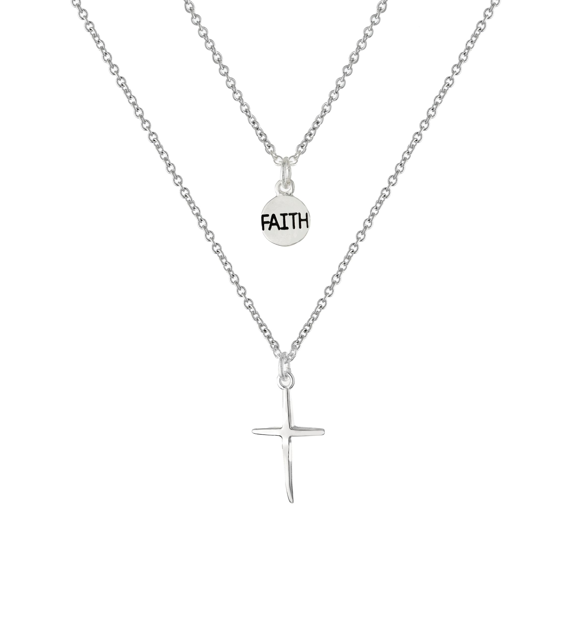 Boxed Silver Plated 18" Faith and Cross Layered Necklace