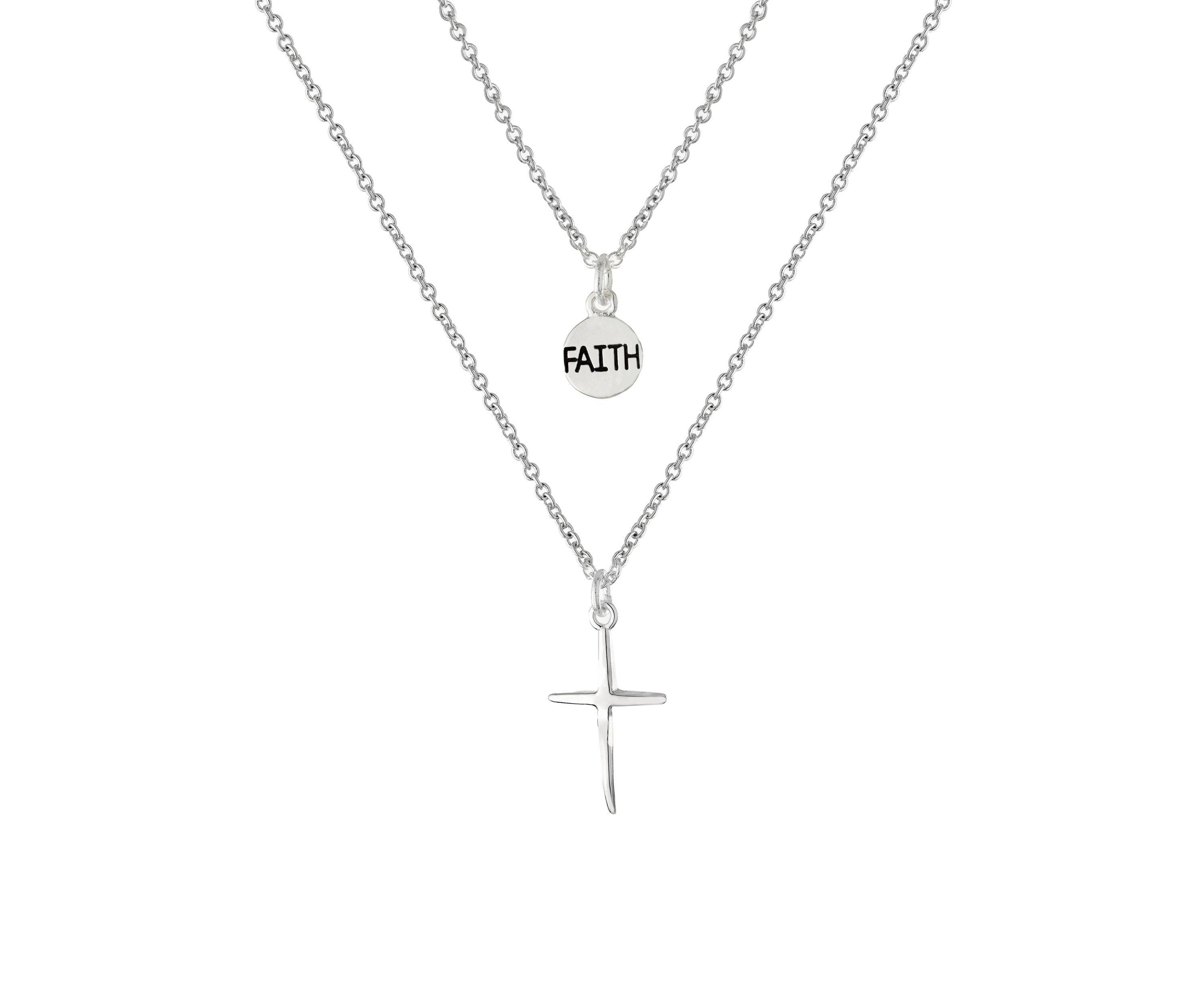 Boxed Silver Plated 18" Faith and Cross Layered Necklace