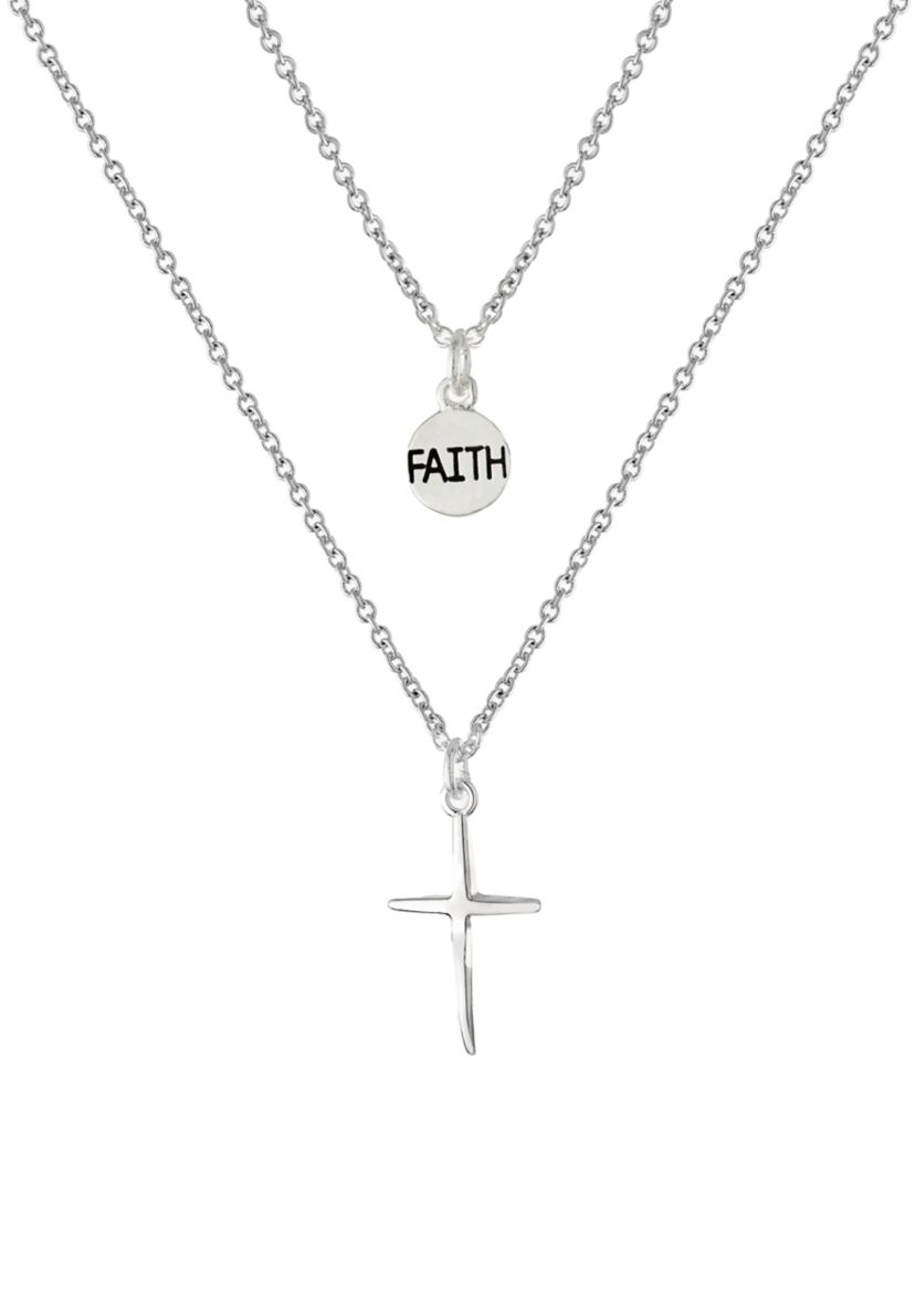 Boxed Silver Plated 18" Faith and Cross Layered Necklace