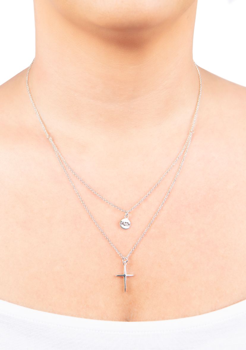 Boxed Silver Plated 18" Faith and Cross Layered Necklace