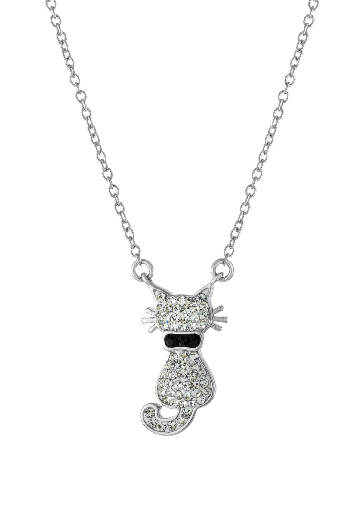 18 Inch Fine Silver Plated Crystal Pavé Cat Necklace