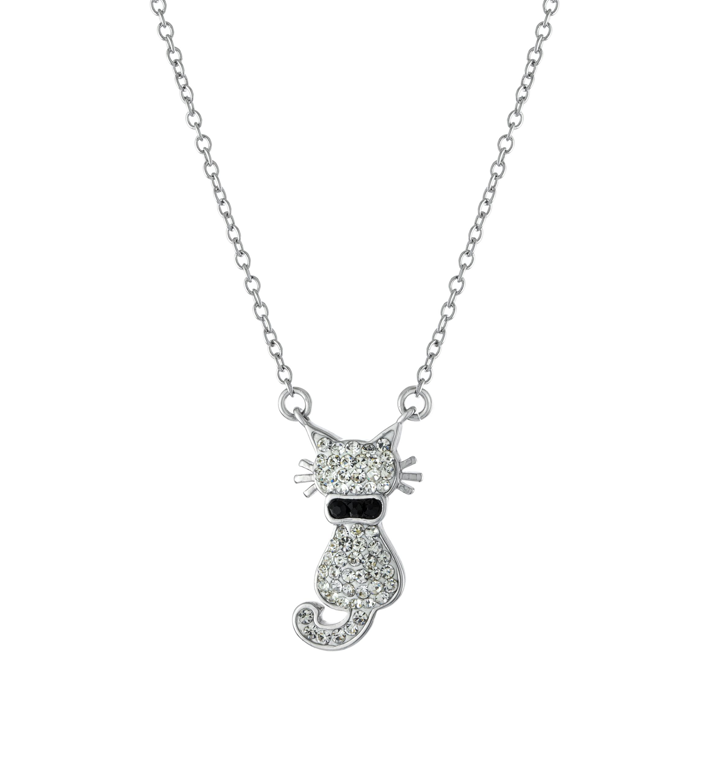 18 Inch Fine Silver Plated Crystal Pavé Cat Necklace