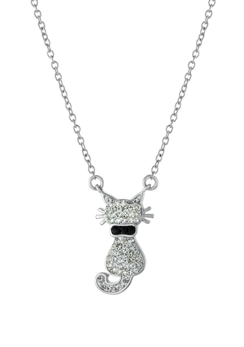 18 Inch Fine Silver Plated Crystal Pavé Cat Necklace
