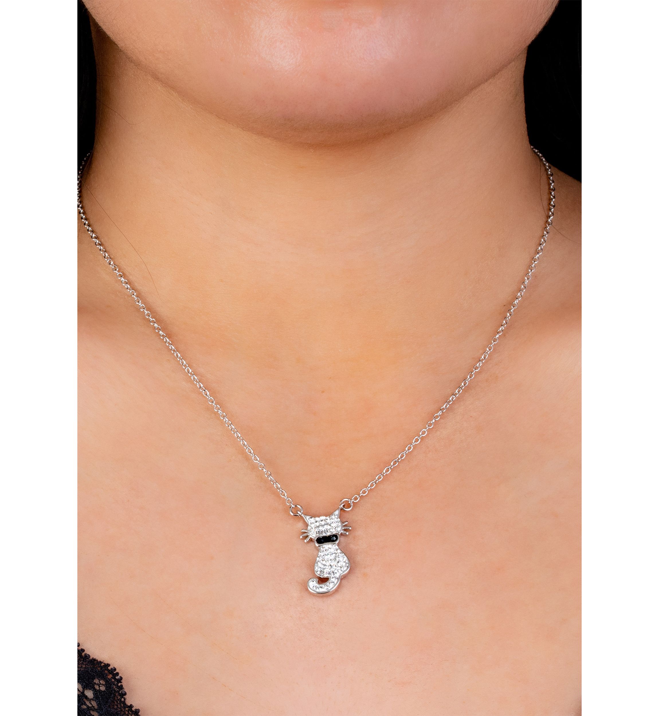 18 Inch Fine Silver Plated Crystal Pavé Cat Necklace