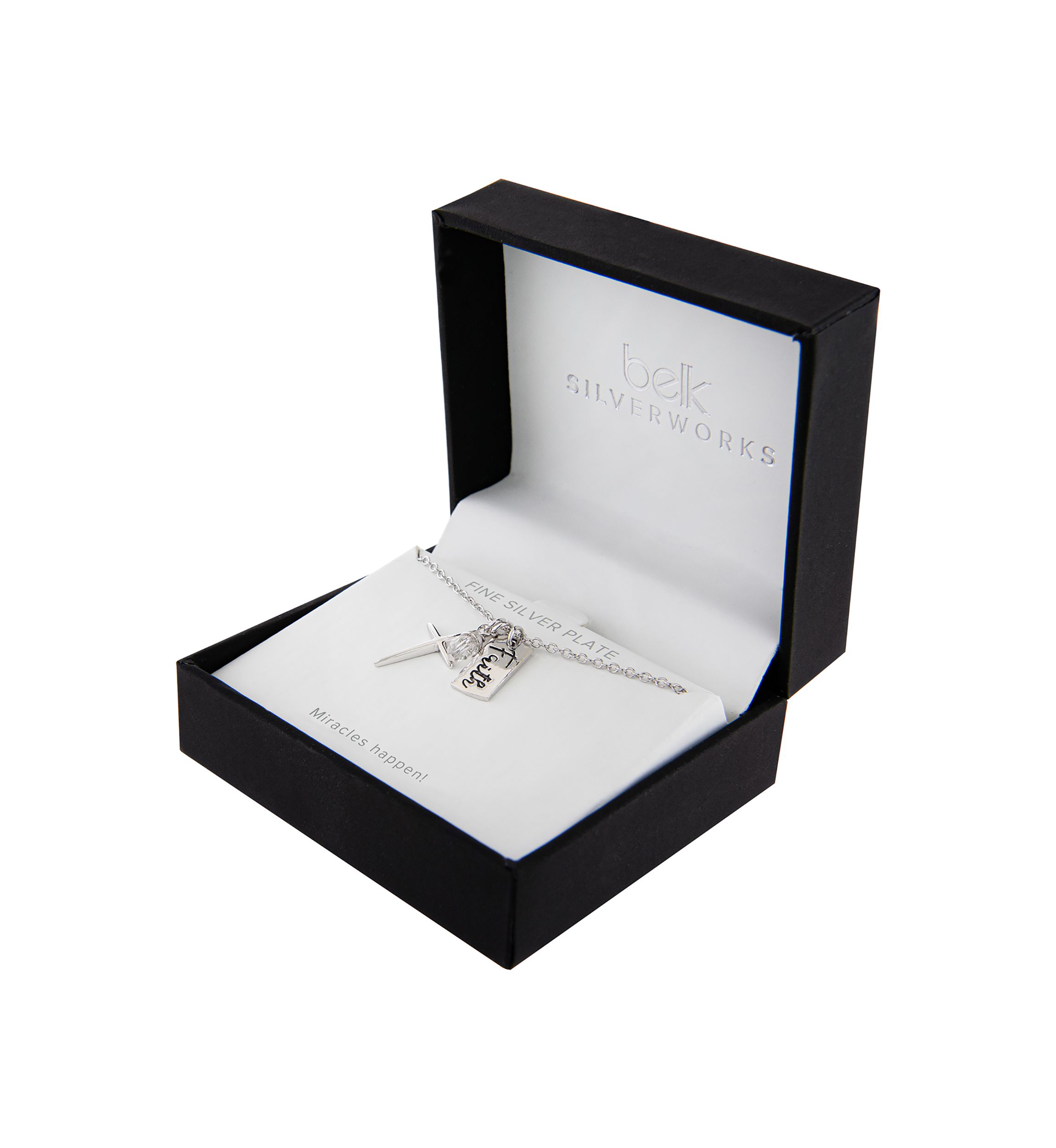 18" Boxed Silver Plated Faith Engraved Cross Necklace