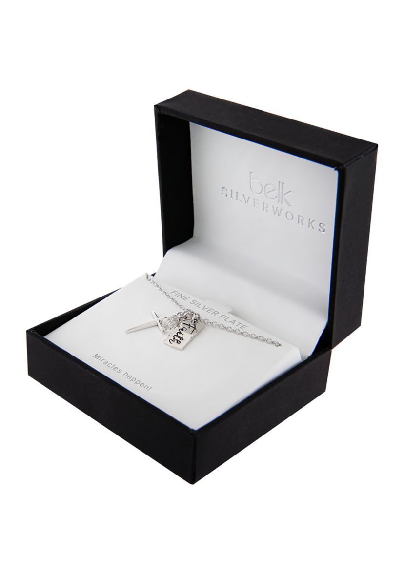 18" Boxed Silver Plated Faith Engraved Cross Necklace