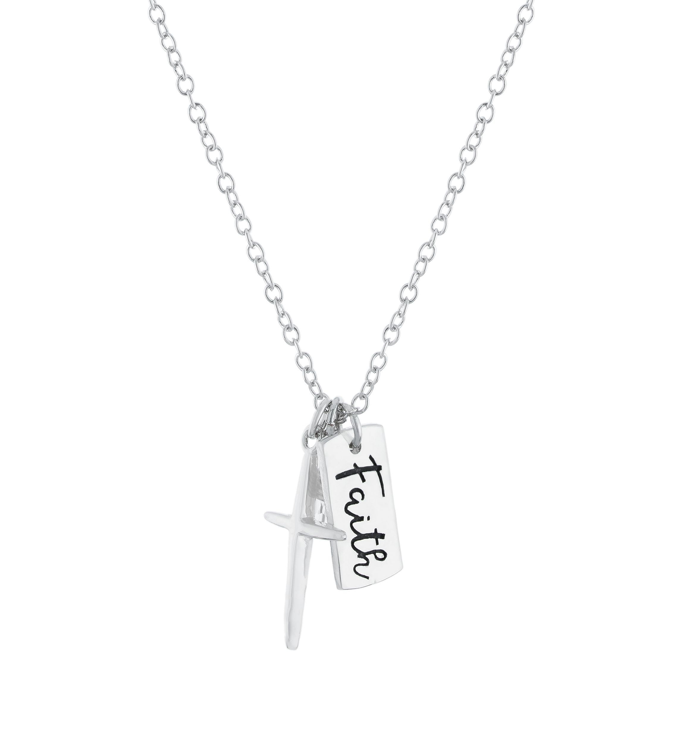 18" Boxed Silver Plated Faith Engraved Cross Necklace