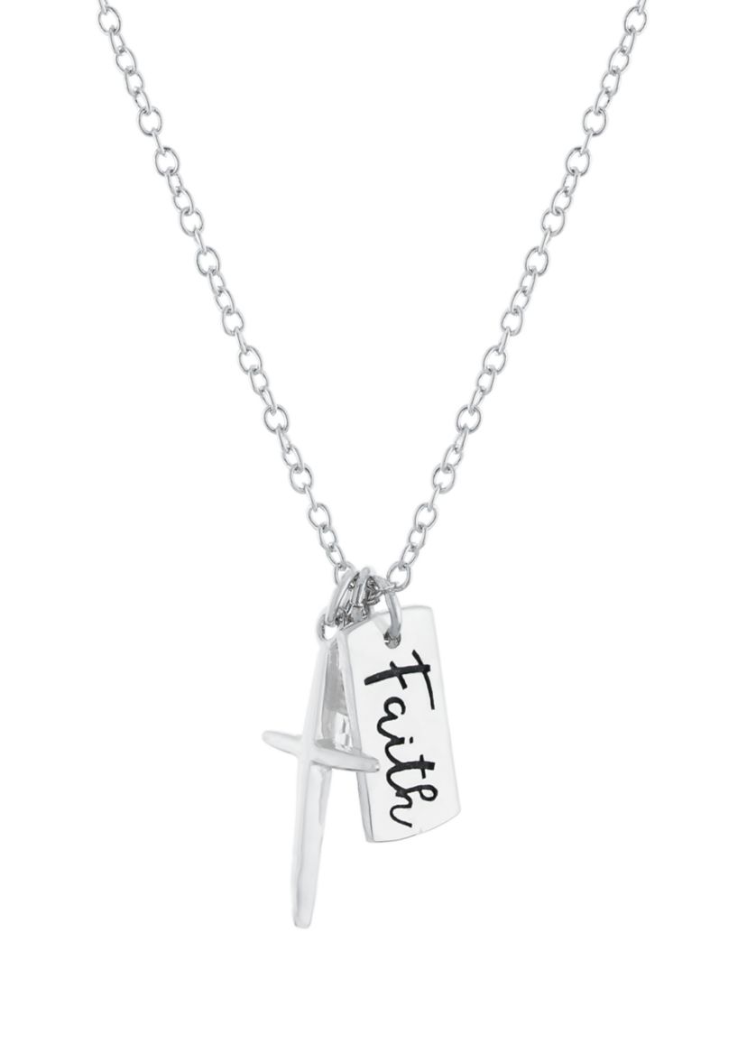 18" Boxed Silver Plated Faith Engraved Cross Necklace