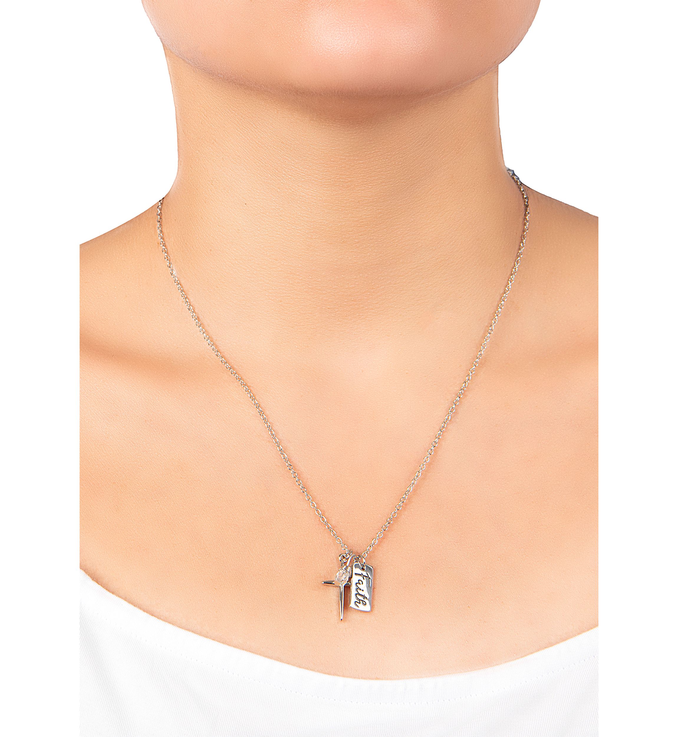 18" Boxed Silver Plated Faith Engraved Cross Necklace