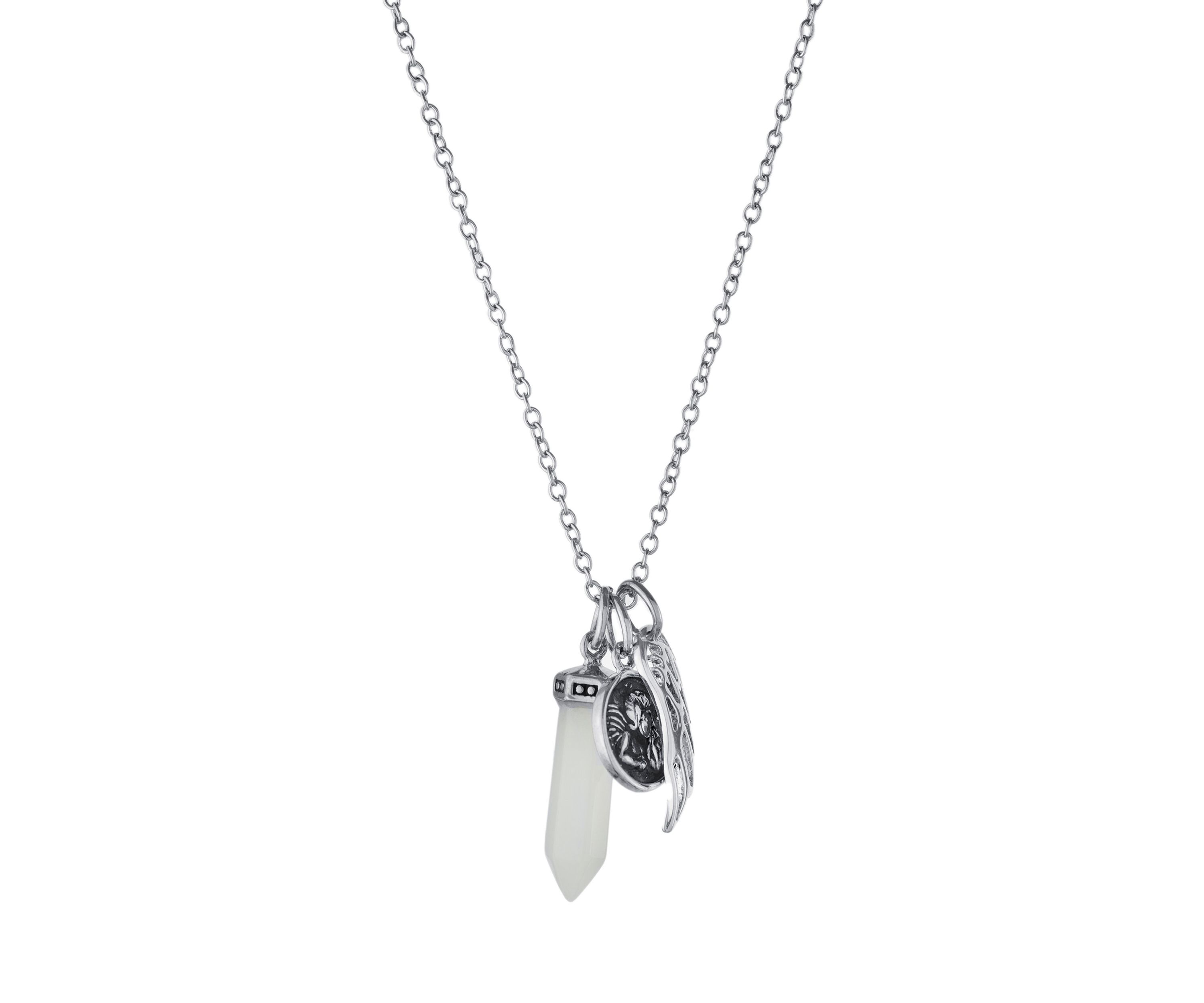 Boxed Fine Silver Plated 18" White Quartz Angel Charm Necklace